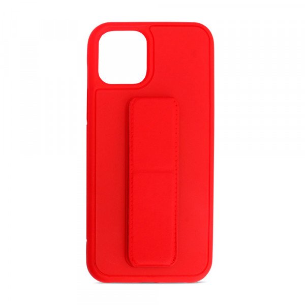 Wholesale PU Leather Hand Grip Kickstand Case with Metal Plate for iPhone 12 / iPhone 12 Pro 6.1 inch (Red)